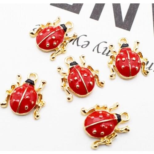 10pcs/bag Beetle Alloy Enamel Charms Oil Drop Insect Ladybug Pendants DIY Bracelet Keychain Jewelry Accessories 13*15mm YZ572