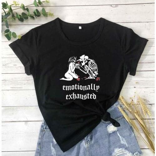 Emotionally Exhausted Love Skeleton Japanese Kanji Art Skull Kawaii Grunge Aesthetic Harajuku Fashion Clothing t shirt tees tops
