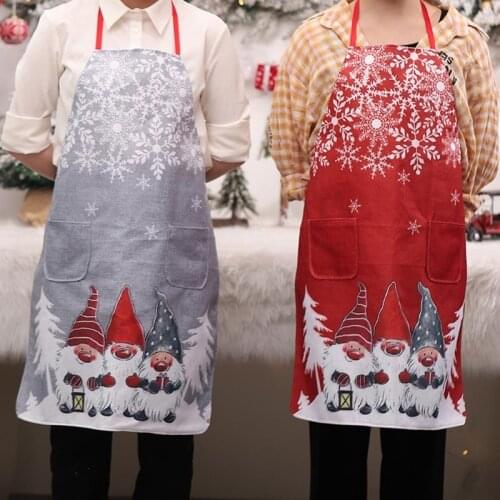 Christmas Gnome Snowflake Print Apron Women Men Cartoon Kitchen Bib with Front Pockets for Cooking Baking Gardening Grilling BBQ
