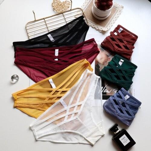 French Sexy Temptation Girl Bandage Hollow Ladies Lace Panties Women Low Waist Transparent Mesh Womens Briefs Underwear Women
