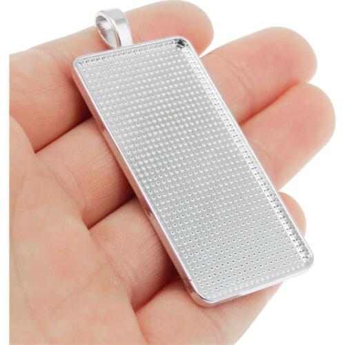 JulieWang 5PCS Rectangle Tray Charms Cabochon Base Settings Alloy Blank Bezel Jewelry Making Accessory Inner Size 25*50mm