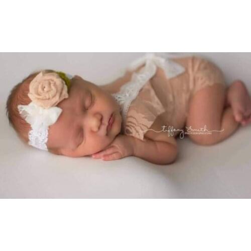 Fashion Newborn Lace Romper Baby Clothes Khaki Newborn Photography Props Baby Girls bow Jumpsuit Infant New Born Clothing