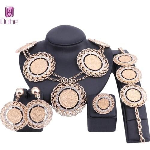 Fashion African Beads Jewelry Set Gold Color Crystal Wedding Women Bridal Accessories Dubai Jewelry For Wholesale Customer Set