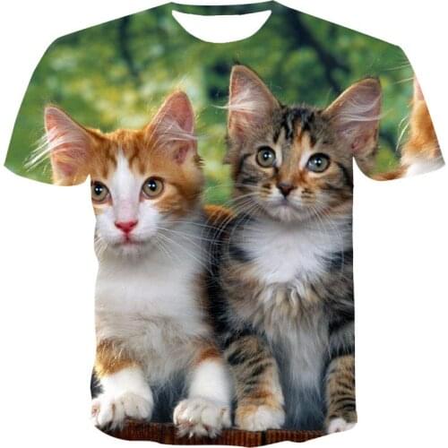 2021 New Summer Animal Mens, Childrens O-Neck Short-sleeved 3D T shirts,Fashion Cute Cat High-quality Tops Tees clothes 4T-6XL