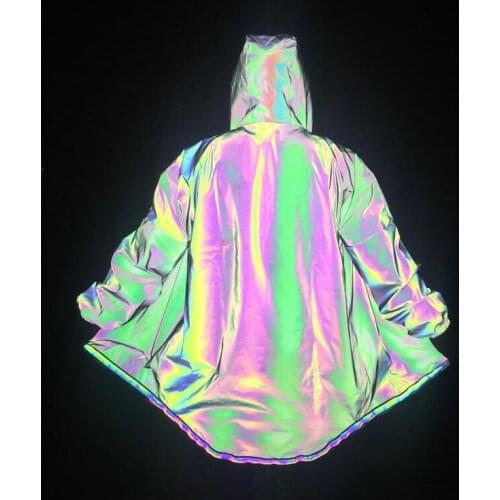 Mens 3M Reflective Jackets Colorful Long Reflective Jackets Casual Windbreaker Waterproof Coat