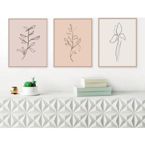 Wall Mural Pencil Drawing Plant Leaf Line Print Minimalist Poster Art Wall Canvas Painting Frameless Living Room Background Wall