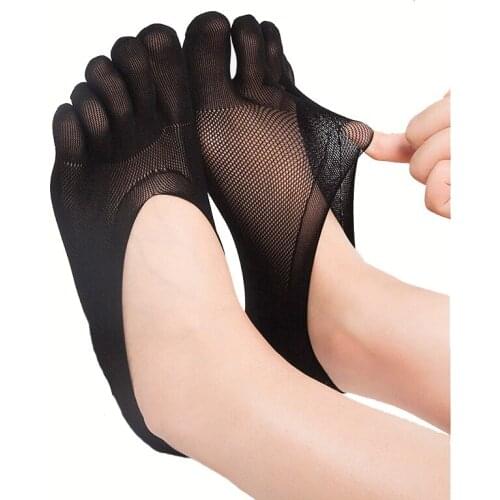 CKAHSBI Women Five Toe Socks Slippers New Arrival Non-slip Invisibility Socks Elasticity Sports Yoga Socks White Mesh Black