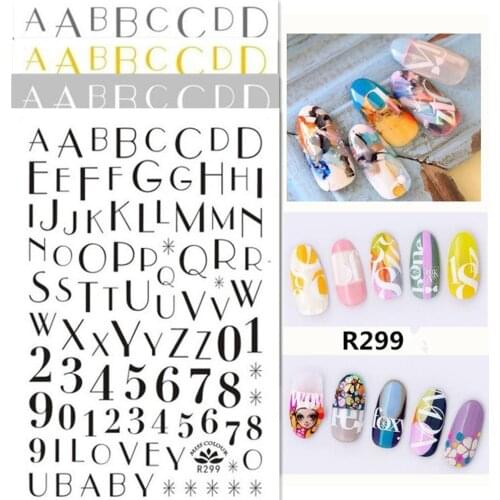 Newest R299 lettering design 3d nail sticker Japan Korea type DIY decal decoration tools for nail wraps