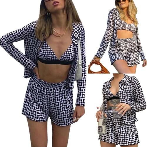 Sexy womens button up short shirt, new fashion and versatile long sleeve Lapel V-neck printed navel classic slim short top