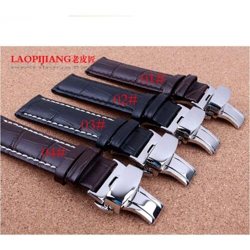18mm 19mm 20mm 21mm 22mm 24mm hot selling genuine leather strap black brown watchband bracelet stainless steel butterfly buckle