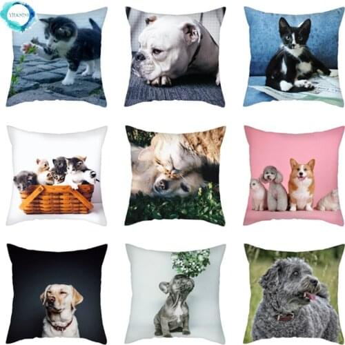 Animal Series Cat Dog Pet Polyester Pillow Cover Cushion Cover Decorative for Home Decor Sofa Pillowcase 45x45cm Fundas De Cojin