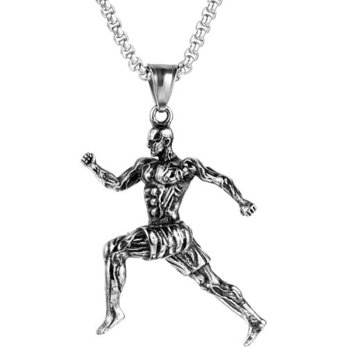 Strong Man Dumbbell Pendant Necklace Stainless Steel Chain Muscle Men Sport giftFitness Hip Hop Gym Jewelry For Male