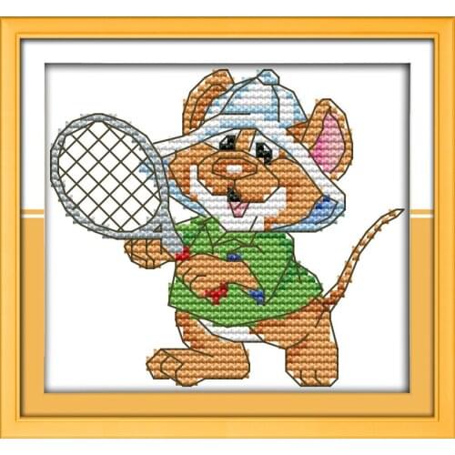 The sport mouse (9) - tennis cross stitch kit 14ct 11ct count print canvas stitches embroidery DIY handmade needlework plus