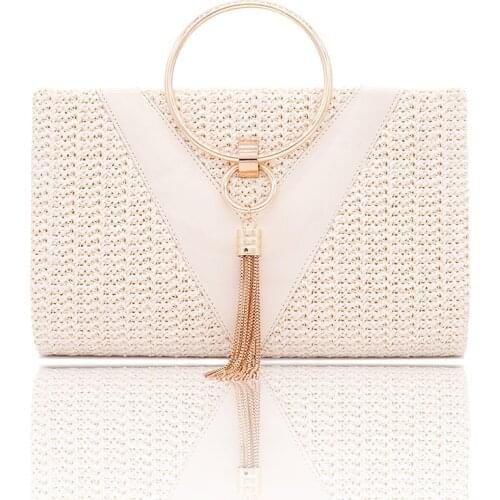Fashion Womens Evening Bags 2021 Handbags with Metal Handle Tassel Clutch Chain Shoulder Purses Design for Lady Wedding Party