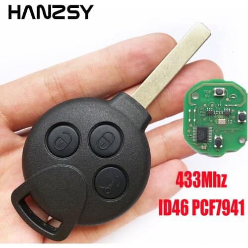 HANZSY 3 Button PCF7941 433Mhz Smart Key for Mercedes Benz MB Smart City 451 Fortwo Forfour Car Remote Key Uncut blade