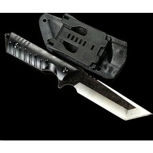 High Quality Hardness kydex Case Knife Tactical Hunting Knife G10 Handle Fixed Blade Integrated Black Camping Straight Knife