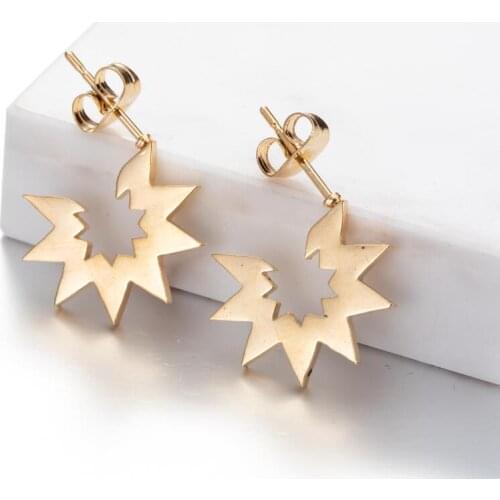 Jisensp Punk Firework Shaped Stud Earrings Geometric Stud Earring for Women Stainless Steel Jewelry Mujer Female Pendientes Gift