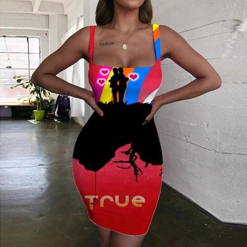 KYKU Brand Tanabata Dresses Women Rainbow Sundress Couples 3d Print Romantic Bodycon Dress Womens Clothing Mini Evening Beach