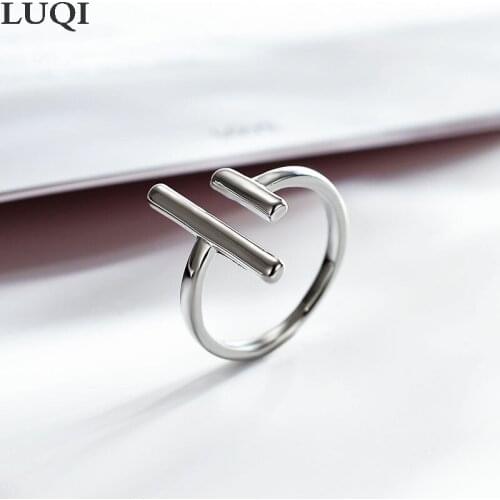 Womens Fashion Simple S925 Silver Plated Platinum Geometric Length Parallel Line Personality Open Rings 001