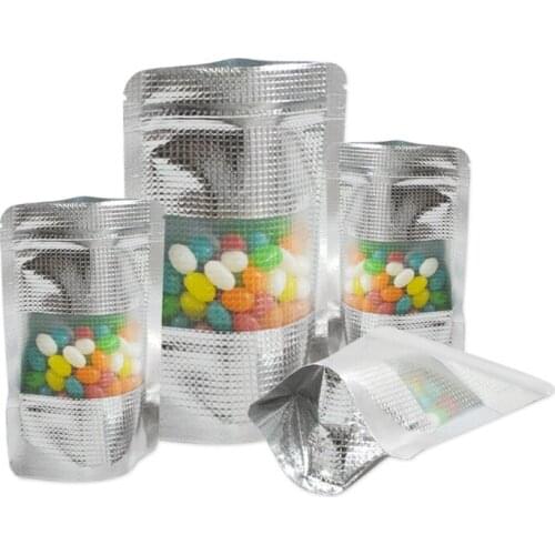 1000Pcs/Lot Stand Up Lines Embossed Aluminum Foil Bags Food Coffee Storage Packaging Zipper Doypack Bag With Clear Window