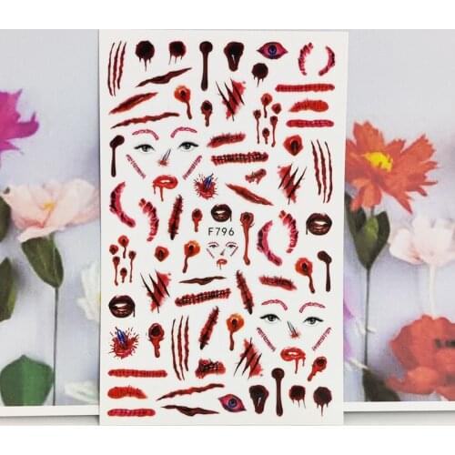 3D Stickers for Nails Red Scar Face Halloween Design Fashion Manicure Stickers Accessories Cute Cartoon Nail Art Decoration