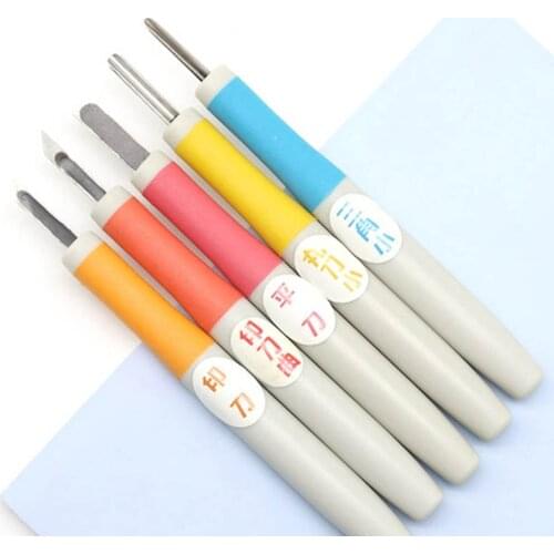 5 PCS/SET Premium Steel Cutter Set Rubber Stamp Engraving Woodworking Carving DIY Art Tools H99F