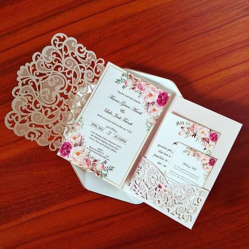 50X Blush Pink Shiny Spring Flower Sweetheart Wedding Invitation DIY Personalize Print Cards for Bridal Shower Anniversary Party