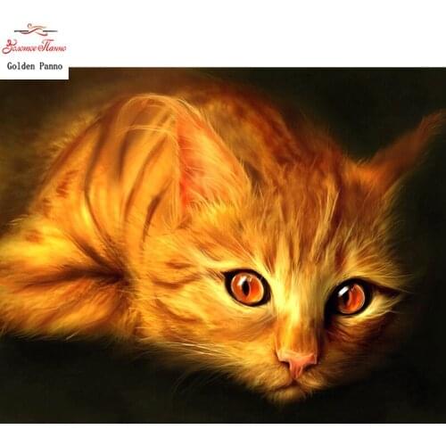 5D DIY Diamond Painting Gold color cat Cross stitch Diamond Embroidery Mosaic Pattern Rhinestone Needlework