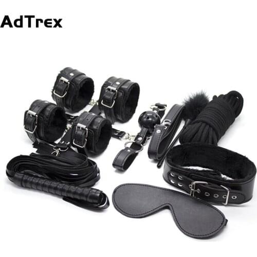 7Pcs/Set Erotic Toys BDSM Bondage Handcuffs Slave Collar Blindfold Gag Ball Whip Sex Game for Couples Adults 18