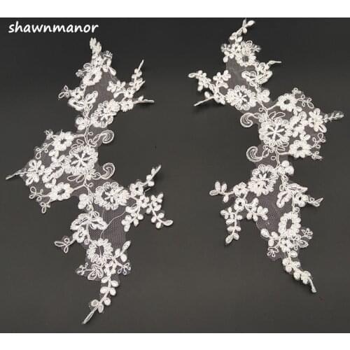 8PCS=4Pairs Embroidered Lace Applique Trim For DIY Wedding Dress Shoes Headdress Off White/Pink Color