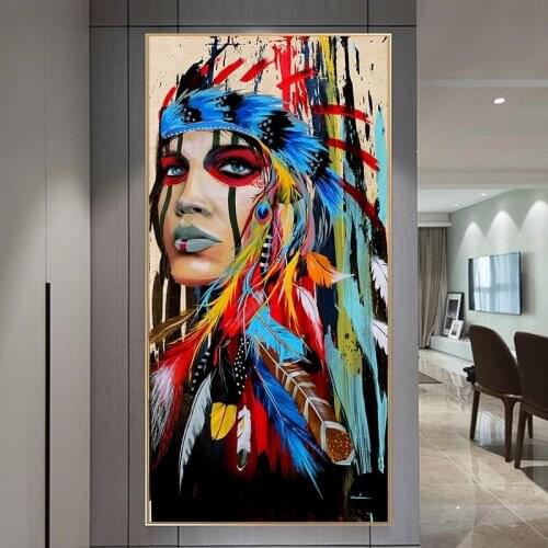 Nordic abstract art painting colorful girls feathers HD prints on canvas art works and home decoration posters on the walls