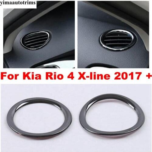 Accessories For Kia Rio 4 X-line 2017-2020 Side Air Condition AC Outlet Vent Molding Ring Cover Trim Silver / Black Interior