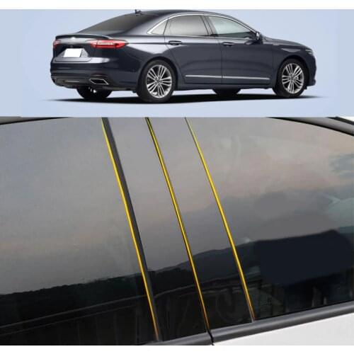 Car PC Material Pillar Post Cover Door Trim Window Piano Black Molding Sticker Plate 6pcs For Ford Taurus 2016-2021