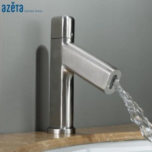 Azeta Bathroom Faucet Brushed Washbasin Tap 304Stainless Steel Basin Faucet Bathroom Single Handle Sink Water Mixer Tap AT6506BN