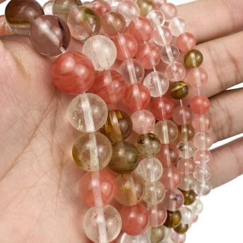 MKTREG Watermelon peel red Natural Stone beads crystal 6/8/10/12MM Round Loose beads for Jewelry bracelet Necklace 15’making DIY