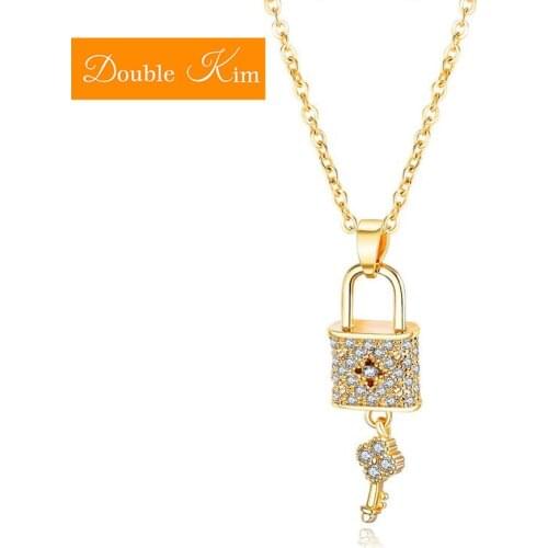 Padlock key Zircon Pendant Necklace Copper Alloy Material Plated Chain Necklace Inlaid Zircon Trendy Women Jewelry Gift
