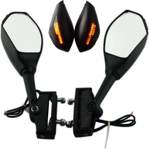 Black Left&Right Sides Rearview Side Mirrors Motorcycle Racing Bike with LED Turn Signal Universal Fitment for all Street Bikes
