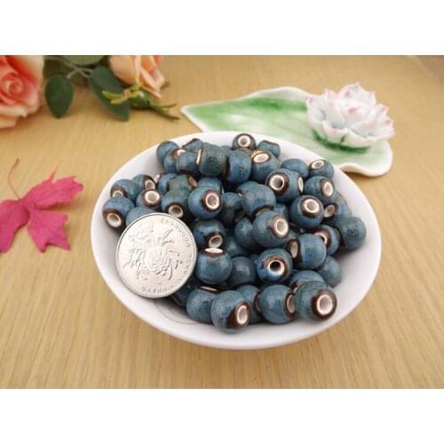 Flower blue beads large hole Ceramic Beads 6mm size of 50 DIY handmade materials 1616