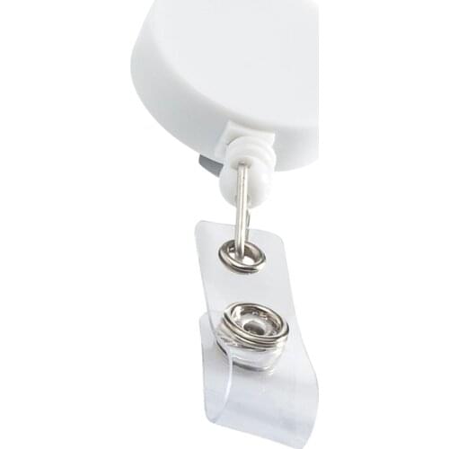 Retracting white ID badge holder roller clip, back belt clip,extend nylon cord,hospital nurse,office employee,trade show favor