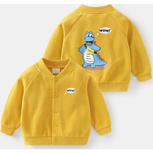 Kids Yellow Jackets Coats Spring Toddler Girl Clothes Boys Baseball Uniform Buttoned Jacket Dinosaur Baby Girls Outerwear Coats