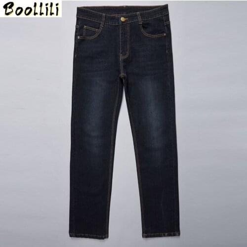 Big Size 28-50 Man Jeans High Stretch Straight Long Loose Trousers Fashion Casual Black Blue Denim Male Business Jeanswear Pants