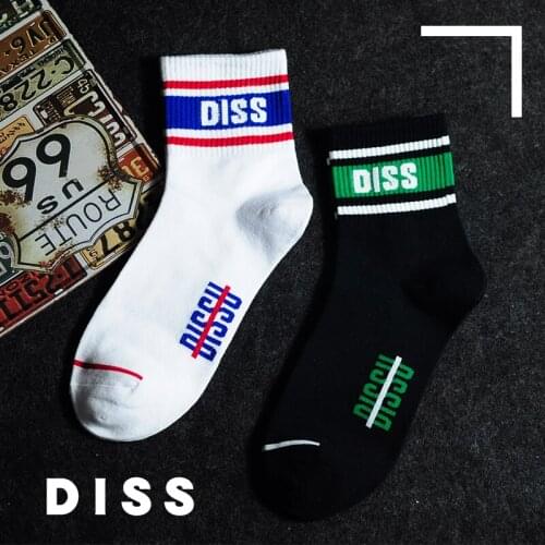 Cotton Men Socks Funny Spring Autumn Socks Letters Fashion Character Korean Street Solid Striped Crew