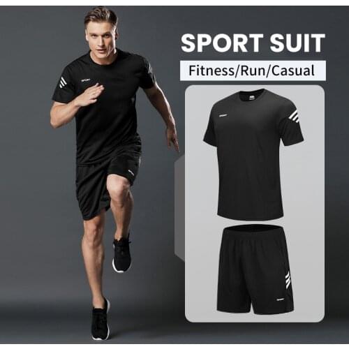 Running Suit Men Breathable Quick Dry Sportwear Short Sleeve T-Shirt Shorts Jogging Suits Male Gym Sport Training Fitness Sets