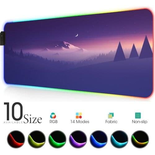 Mountain RGB Mouse Pad purple landscape Gamer Accessories Large LED MousePad XL Gaming PC Desk with Backlit Rubber computer mat