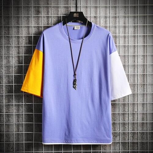 Patchwork Casual T-shirt Dress Men Oversize Short Sleeve Button Front 2021 Summer Tshirt Male Tops High Quality Dropshipping
