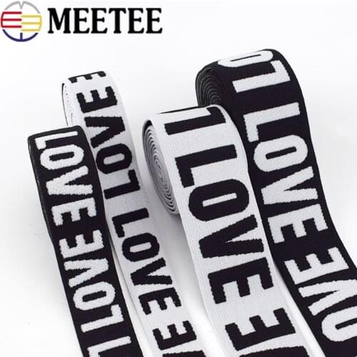 Meetee 10Meters 25/40mm Imitation Nylon Jacquard Elastic Band Double-faced Velvet Letter LOVE Type Elastic Straps DIY Sewing