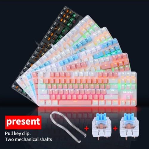 RGB 87 Key Green Axis Mechanical Gaming Keyboard Cute Backlit Desktop Peripherals Cute Small Portable Gaming Office Keyboard USB