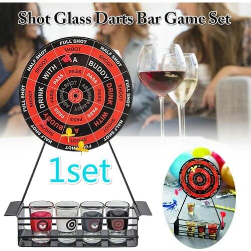 Mini Darts Shot Set Game-Party Board Games- Iron Dart Plate with 4 Glass and 4 Darts -Drinking Game Novelty Toy For Drink Shoot