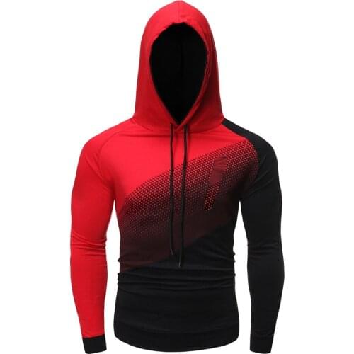 Mens Hooded Sweatshirt Long Sleeve Color Contrast Pullover Hoodies With Drawstring Casual Patchwork Slim Type Tops