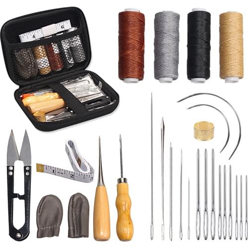 Leather Sewing Tool Kit Handmade Sewing Needle Stitching Perforated Awl Wax Thread Set Accessories DIY Leather Craft Tools